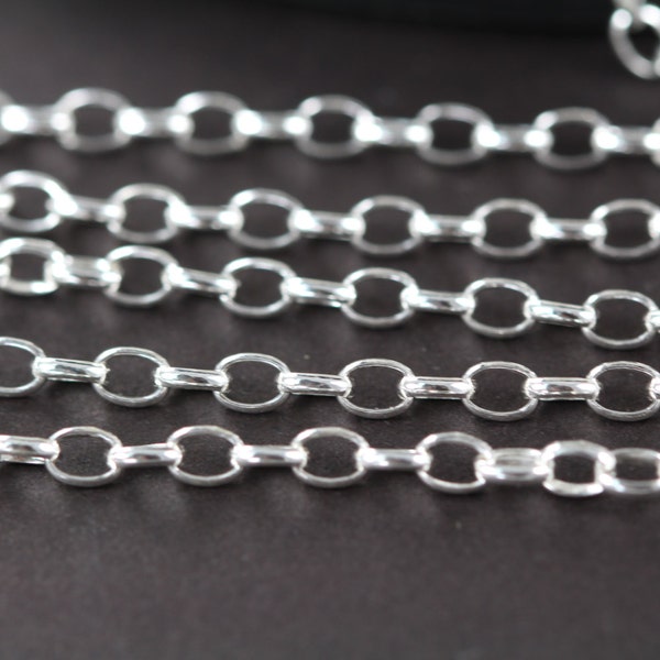 Silver Chain Bulk , Oval Cable Chain for Him , Oval Rolo Chain 4x2.9 mm 925 Sterling Silver Wholesale, Permanent Jewelry