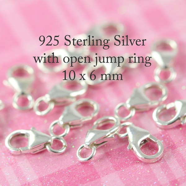Lobster Clasp Claw Closures 10 units 10 mm - Findings 925 Sterling Silver - Bulk Wholesale