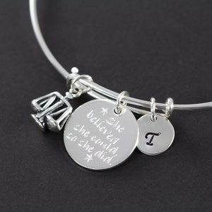 Lawyer Judge Attorney, Law School Graduation Gift Personalized Bangle Bracelet 925 Sterling Silver image 1