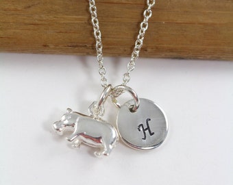 Personalized Hippo Necklace - Hippo Charm 925 Sterling Silver - Hippopotamus Pendant - Hippopotamus Necklace