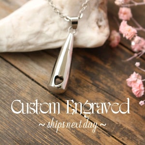 Personalized Teardrop Cremation Urn Necklace Custom Engraved - Jewelry for Human or Pet Ashes - Memorial Jewelry - Sympathy Gift