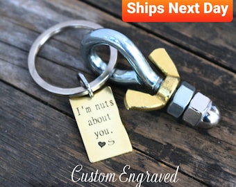 Personalized 'Nuts About You' Engraved Key Ring - Unique Birthday Gift for Boyfriend or Girlfriend - Gift For Her - Gift for Him - Fun Gift
