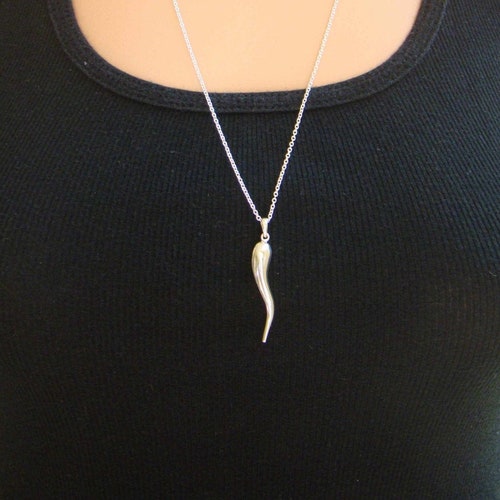 Long Italian Horn Necklace for Her 925 