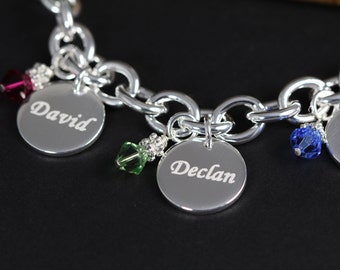 Name Bracelet for Grandmother - Personalized Gift for Grandma Jewelry - Engraved Birthstone Bracelet 925 Sterling Silver