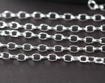 Silver Chain Bulk , Oval Cable Chain for Him , Oval Rolo Chain 4x2.9 mm 925 Sterling Silver Wholesale, Permanent Jewelry