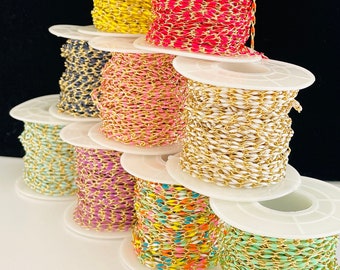 Multi-Color Enamel Chains on Spool By The Foot - 18k Gold, Navy, Black, White, Pink, Purple, Green, Turquoise - Wholesale Bulk Rolo Chain