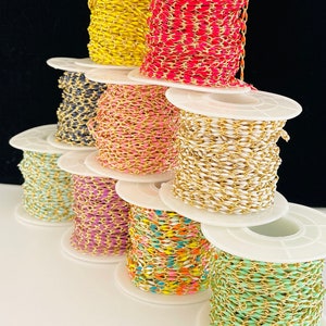 Multi-Color Enamel Chains on Spool By The Foot - 18k Gold, Navy, Black, White, Pink, Purple, Green, Turquoise - Wholesale Bulk Rolo Chain
