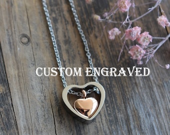 Silver Rose Gold Cremation Jewelry - Custom Engraved Heart Urn Pendant Necklace - Memorial Urn for Human Ashes and Pet Loss