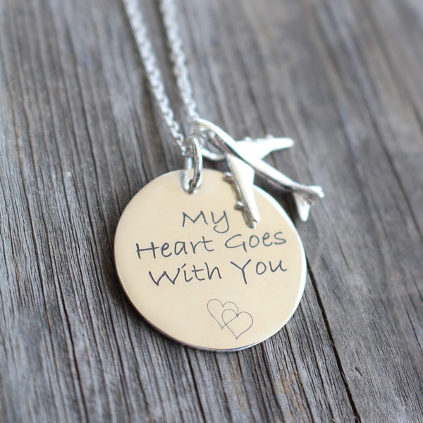 Gift for Flight Attendant Pilot Custom Engraved Personalized Airplane Necklace, Graduation Gift Pilot Flight Attendant 925 Sterling Silver