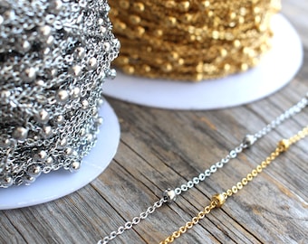 Stainless Steel Satellite Bead Chain Non-Tarnish 2mm - DIY Permanent Jewelry Making Supplies - Gold Silver Wholesale Bulk Chain