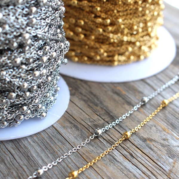 Stainless Steel Satellite Bead Chain Non-Tarnish 2mm - DIY Permanent Jewelry Making Supplies - Gold Silver Wholesale Bulk Chain