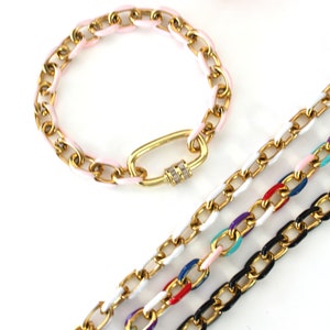 Carabiner Bracelet - Girlfriend Gift - Enamel Link Bracelets - Carabiner Bracelets - Gold Pink White Black Multi Colors - Bold Gold Bracelet