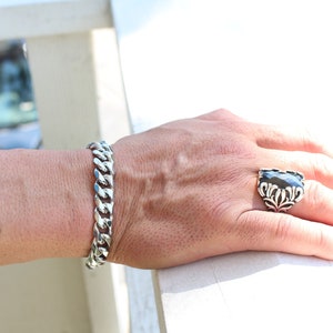 Tarnish Free Silver Bracelet for Men , Waterproof and Hypoallergenic , Curb Chain Link Bracelet , Stainless Steel Jewelry