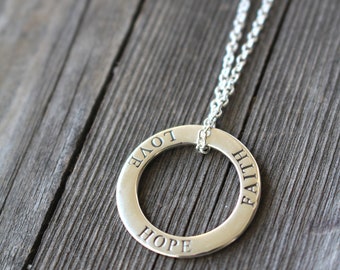 Faith Hope Love Necklace - Promise Necklace - Everyday Jewelry Gift - 925 Sterling Silver - Stamped Ring - Girlfriend Wife Easter Jewelry