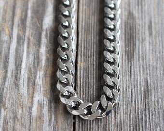 Curb Chain Cuban Necklace for Men - Stainless Steel - 7 mm Thickness , 18 20 22 24 26 28 30 inches - Everyday Jewelry Wear - Unisex Gift