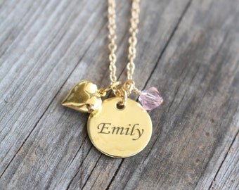 Jewelry for Girls Necklaces - Golden Birthday Gift - Flower Girl Name Necklace - Personalized Custom Engraved