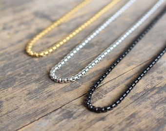 Silver Stainless Steel Chain - Tarnish Free Waterproof Hypoallergenic Jewelry - Gold , Silver , Black - 2.5mm , 16 18 20 22 24 26 30 inches
