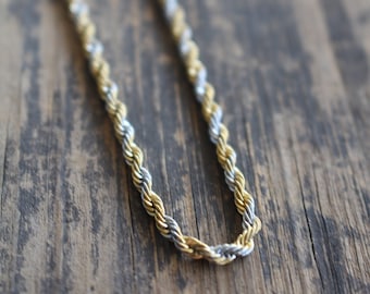 Rope Chain Necklace Gold and Silver Mixed on Stainless Steel , 2 mm 4 mm Thickness , 16 18 20 22 24 inches - Unisex Everyday Jewelry Gift