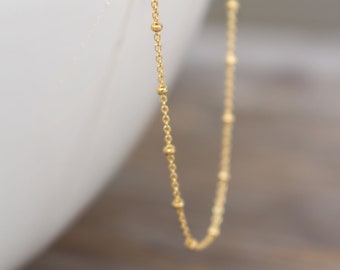 5 Wholesale Satellite Bead Chain Necklaces Gold Filled , Dainty Satellite Ball Chain Necklaces Bulk , 18k Gold Filled