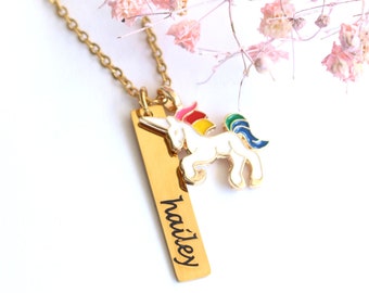 Unicorn Necklace Custom Engraved - Kids Girls Gold Unicorn Gift - Rainbow Unicorn - Unicorn Jewelry - Unicorn Charms