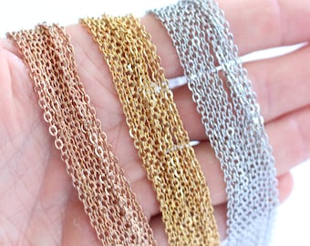 Cable Chain Necklaces with Lobster Clasp in Silver, Black, Gold and Rose Gold - Various Lengths - Wholesale Stainless Steel Chains