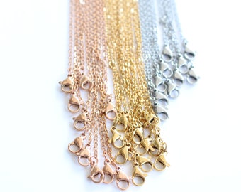 1.5mm Cable Chain Necklaces , 18" with 2" Extender Chain ,  Lobster Clasp in Silver , Gold , Rose Gold - Wholesale Stainless Steel Chains