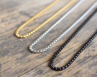 Tarnish Free Gunmetal Black , Gold , Silver Necklace - Stainless Steel Waterproof Chain - Lobster Clasp , 2.5mm , 18 20 22 24 26 30 inches