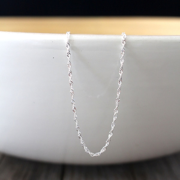 Silver Singapore Chain Necklace Diamond Cut - 925 Sterling Silver Necklaces - Everyday Jewelry Gift for Mother's Day Elegant Timeless Style