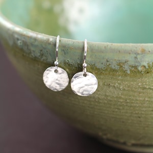 Silver Earrings - Classic Dainty Dot Earrings - Hammered Minimalist Everyday Earrings - 925 Sterling Silver Circle Handmade Dangle Earrings