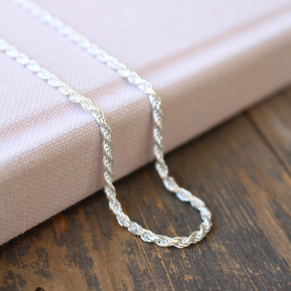 Sterling Silver Rope Chain Necklace - Durable & Sparkling - Custom Lengths by Shiny Little Blessings - Unique Gift - Unisex Everyday Jewelry