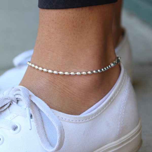 Silver Oval Bead Anklets - Pallini 925 Sterling Silver Anklet - Gift for Her