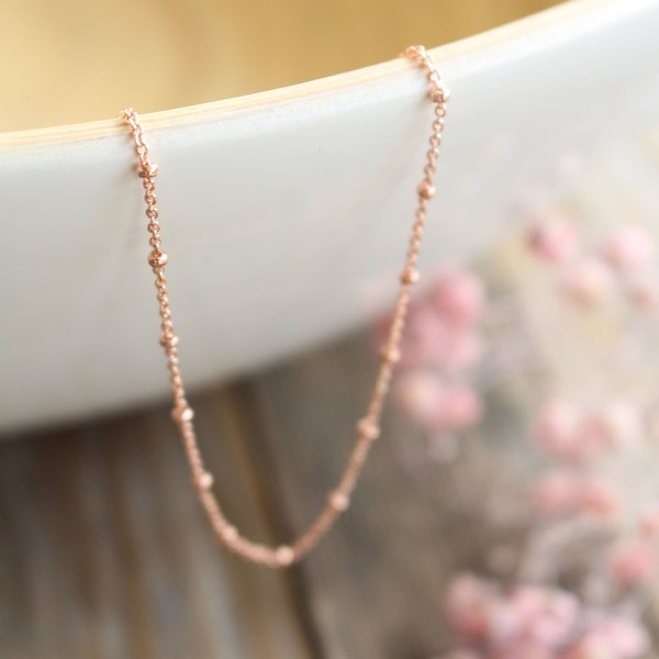 Rose Gold Everyday Jewelry Gift Satellite Bead Chain Necklace, Dainty Satellite Ball Chain Necklaces, Rose Gold Filled Minimalist Jewelry