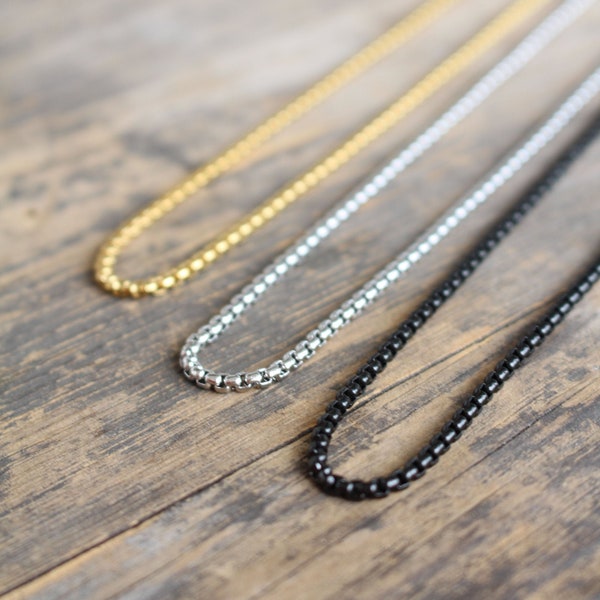 Gunmetal Black , Gold and Silver Necklace , Stainless Steel Chain with Lobster Clasp , 2.5mm Thickness , 18 20 22 24 26 30 inches , ST001