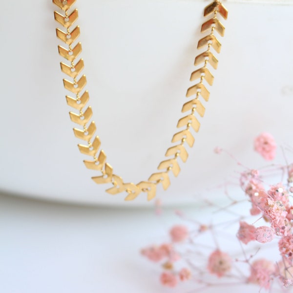 Collier Chevron Plat ou Choker Or 18K Acier Inoxydable - Chaîne en Os de Poisson 6mm