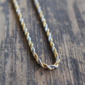 Rope Chain Necklace Gold and Silver Mixed on Stainless Steel , 2 mm 4 mm Thickness , 16 18 20 22 24 inches - Unisex Everyday Jewelry Gift