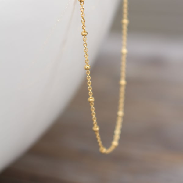 5 Wholesale Satellite Bead Chain Necklaces Gold Filled , Dainty Satellite Ball Chain Necklaces Bulk , 18k Gold Filled