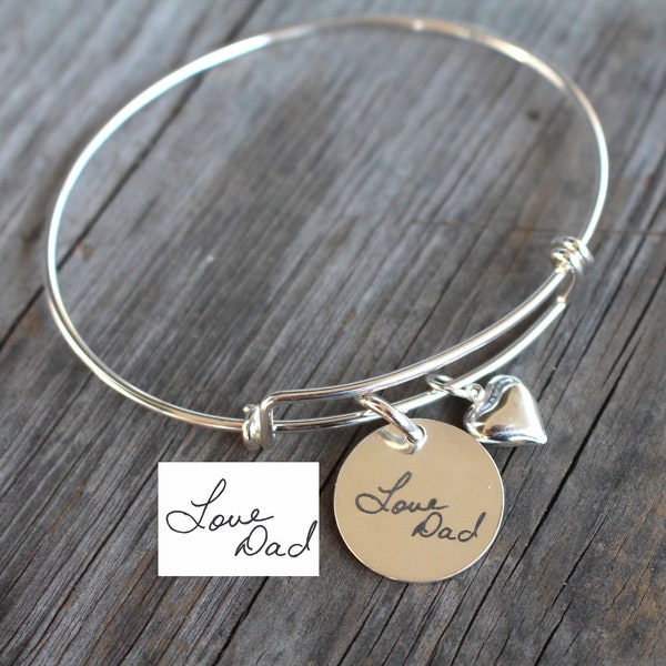 Custom Handwriting Jewelry Bracelet Bangle , Anniversary Gift for Her , 925 Sterling Silver Jewelry