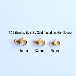 Gold Lobster Closures Clasps - 18k Gold over Stainless Steel -25 closures- Various Sizes and Quantities