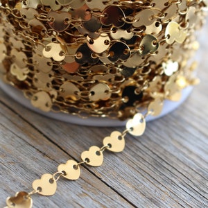 Heart Chevron Link Chain 18k Gold Stainless Steel - 6mm - Sold by the Foot - Wholesale Bulk DIY Jewelry Making Chains - Permanent Jewelry