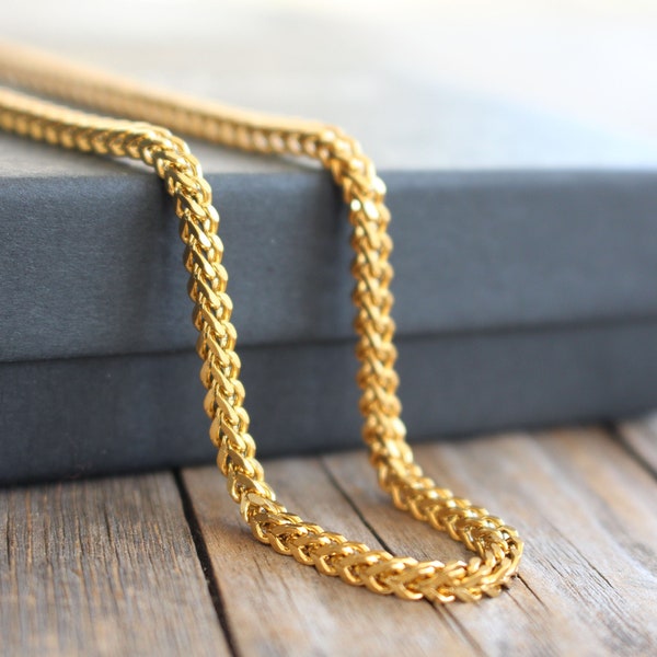 Gold Foxtail Chain Necklace - Bali Woven Rope Chain - 3 mm Thickness - 18 20 22 inches 18k Gold Stainless Steel Luxurious Fashion Accessory