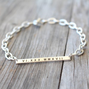 Skinny Bar Bracelet Engraved , Custom Name Plate Bracelet , Gift for Her , 925 Sterling Silver Jewelry image 1