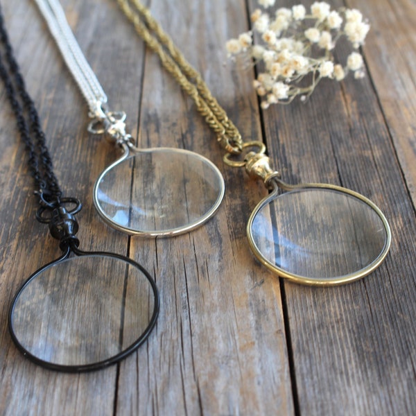 Collier grossissant - Collier monocle style poche nautique vintage 42 mm loupe verre - Bijoux de tous les jours Cadeau unisexe - Accessoire de mode