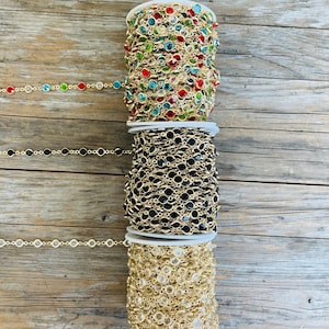 Crystal Bead Chain Gold Black Clear Multi Colored Crystal Beads Wholesale Bulk Chain on Spool image 2