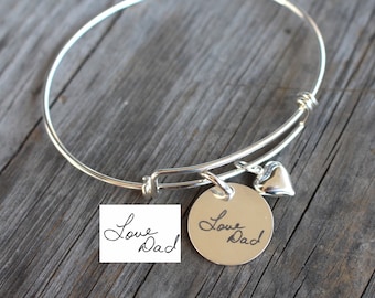 Custom Handwriting Jewelry Bracelet Bangle , Anniversary Gift for Her , 925 Sterling Silver Jewelry