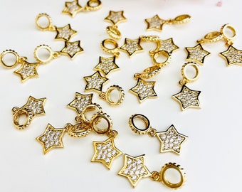 5 Star Charms Gold - No Tarnish - Stainless Steel - CZ Stars