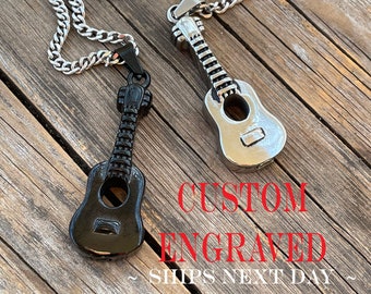 Guitar Urn Necklace for Him - Custom Engraved Cremation Memorial Jewelry for Ashes - Stainless Steel