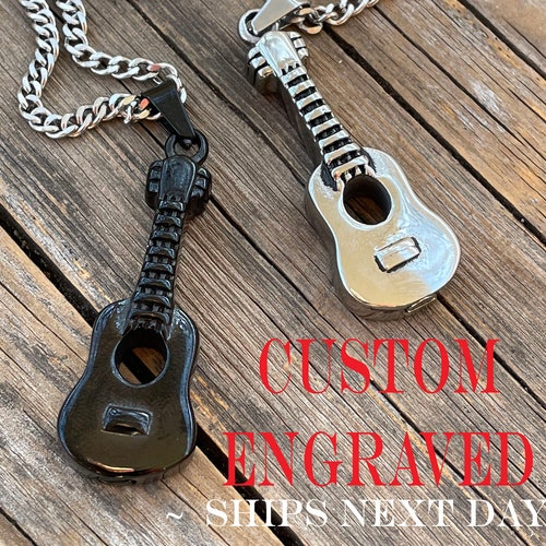 Guitar Urn Necklace for Him Custom Engraved Cremation Etsy