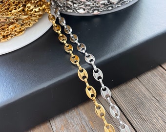 Coffee Bean Beads Link Chain 18k Gold Silver Stainless Steel Wholesale Bulk DIY Permanent Jewelry Making Chains