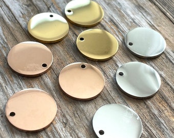 16mm Round Stainless Steel Tags - Stamping Engraving Blanks - Mirror Polished Pendants