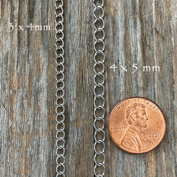 Stainless Steel Chain Non-Tarnish 3mm x 4mm , 4mm x 5mm - DIY Permanent Jewelry Making Supplies - Wholesale Bulk Chain - Extension Chain